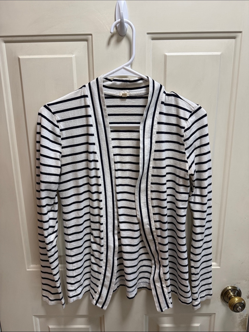 J. Crew Open-Front Striped Cardigan in White and Black XS